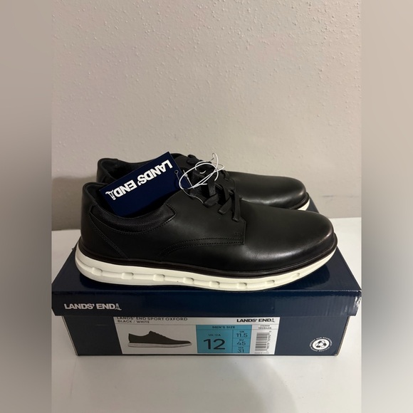 Lands' End Men’s Sport Oxford Shoes - Black/White. - Picture 2 of 11